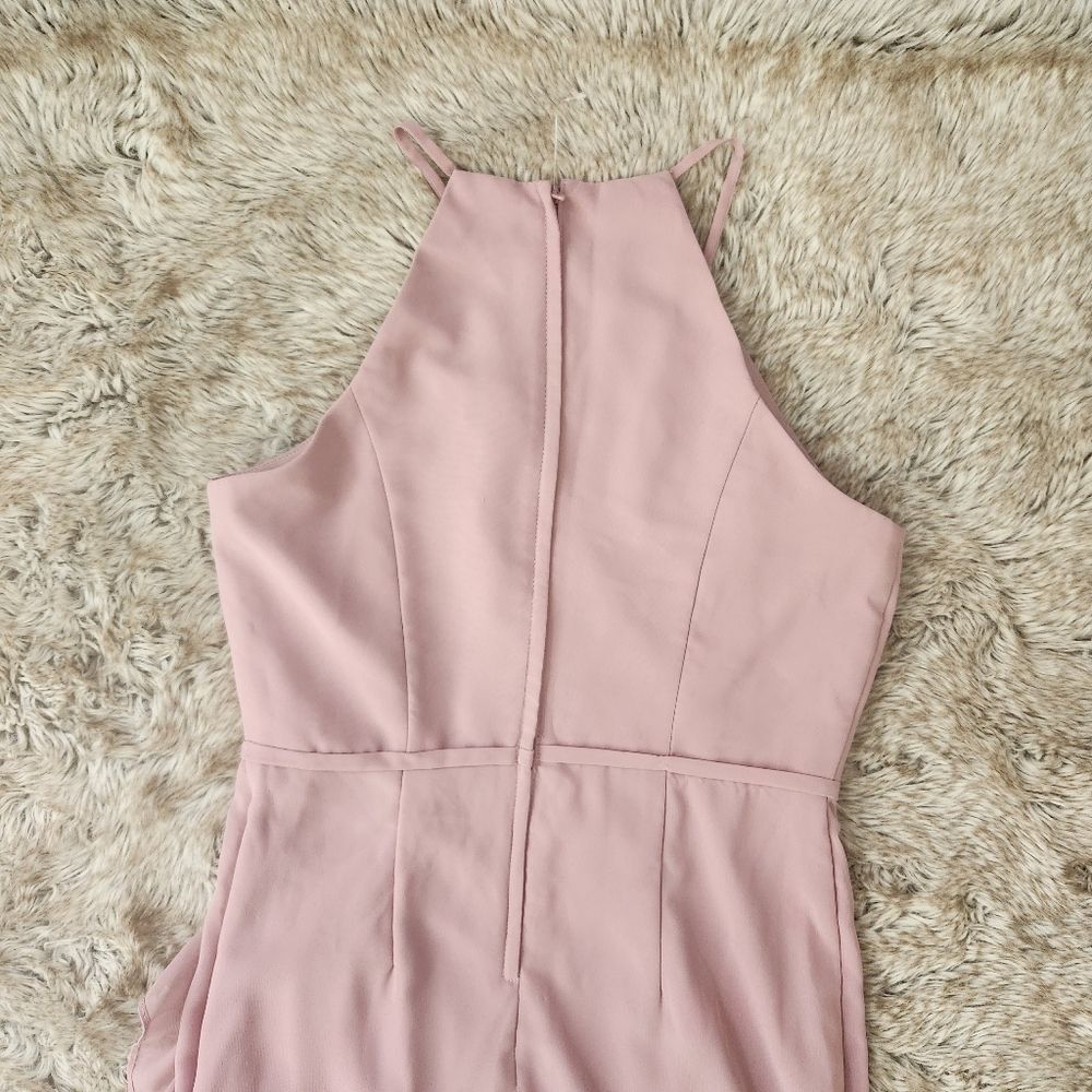 David's Bridal High Neck Chiffon Dress with‎ Cascade in Quartz Pink Size 18 - Picture 10 of 15